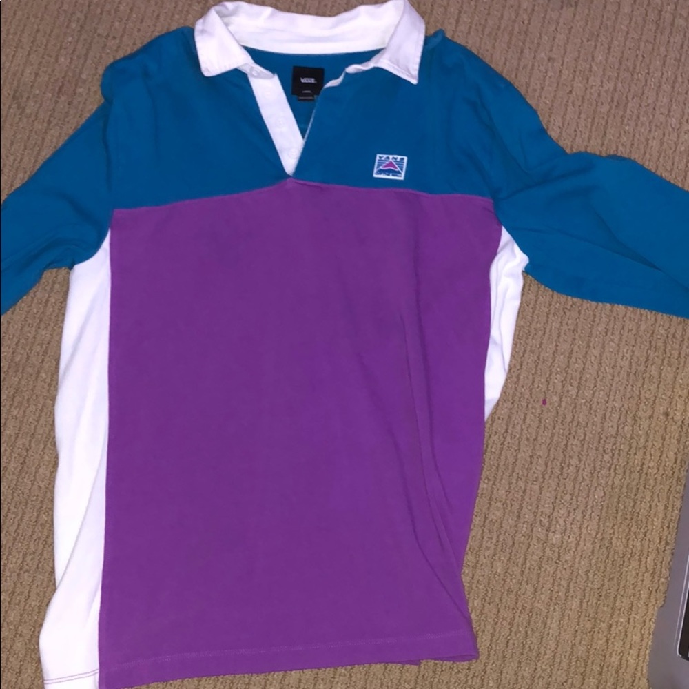 Vans Button Up Collared Shirt- (Large) Cyan/Purple